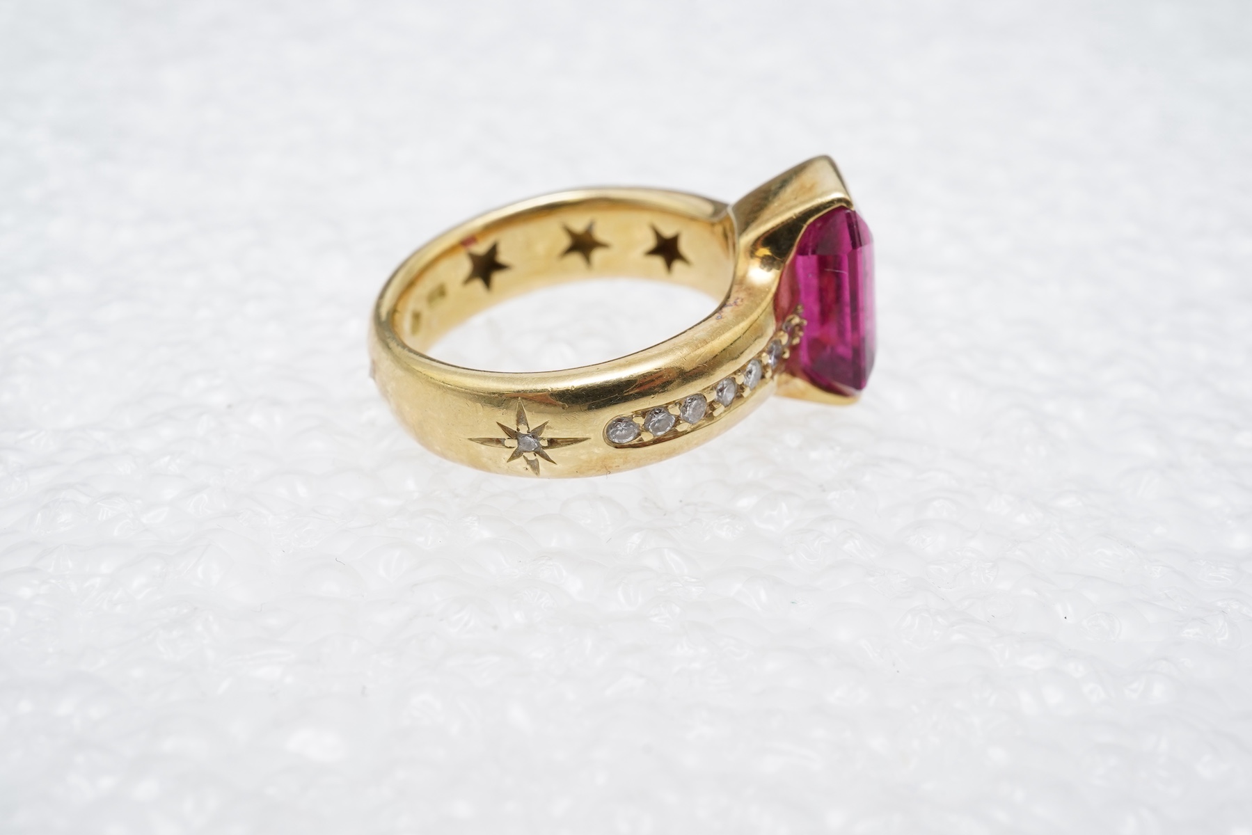 A rubellite tourmaline and diamond ring